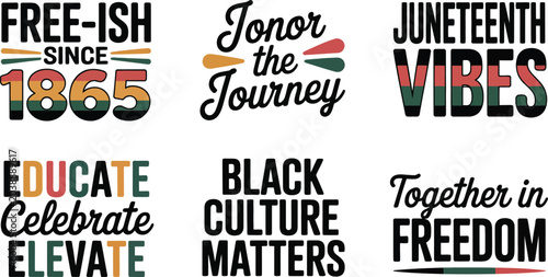 Tableau sur toile A collection of six unique Juneteenth typography designs featuring vibrant pan-African color motifs