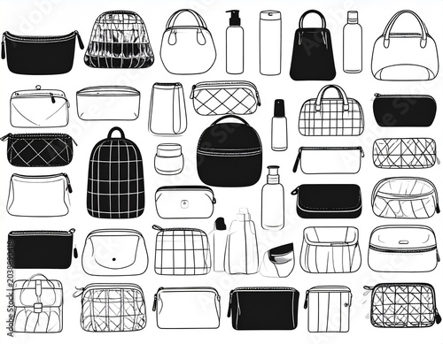 Cute Cosmetic Pouch Vector Collection with Makeup Bags, Toiletry Cases and Beauty Accessories Isolated on White Background