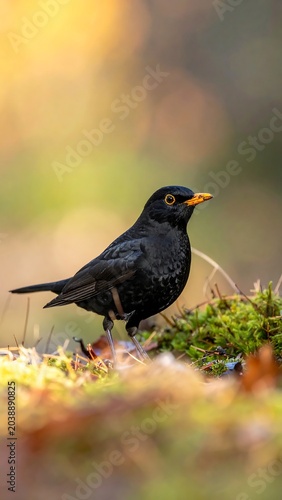 Blackbird in forest.