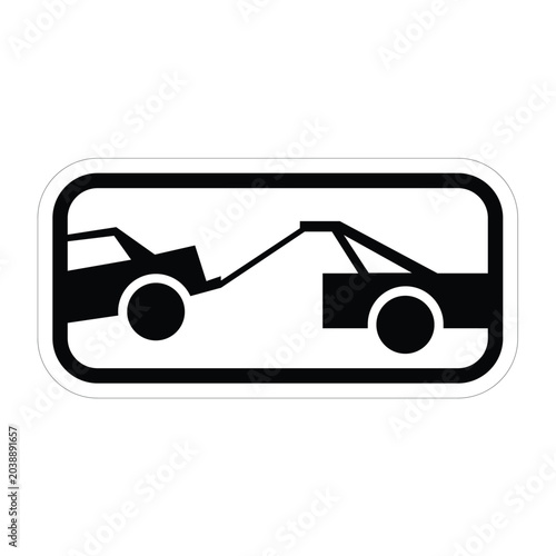R7-201a Tow Away Zone Sign with White Background Black Legend and Tow Away Car Symbols Vector