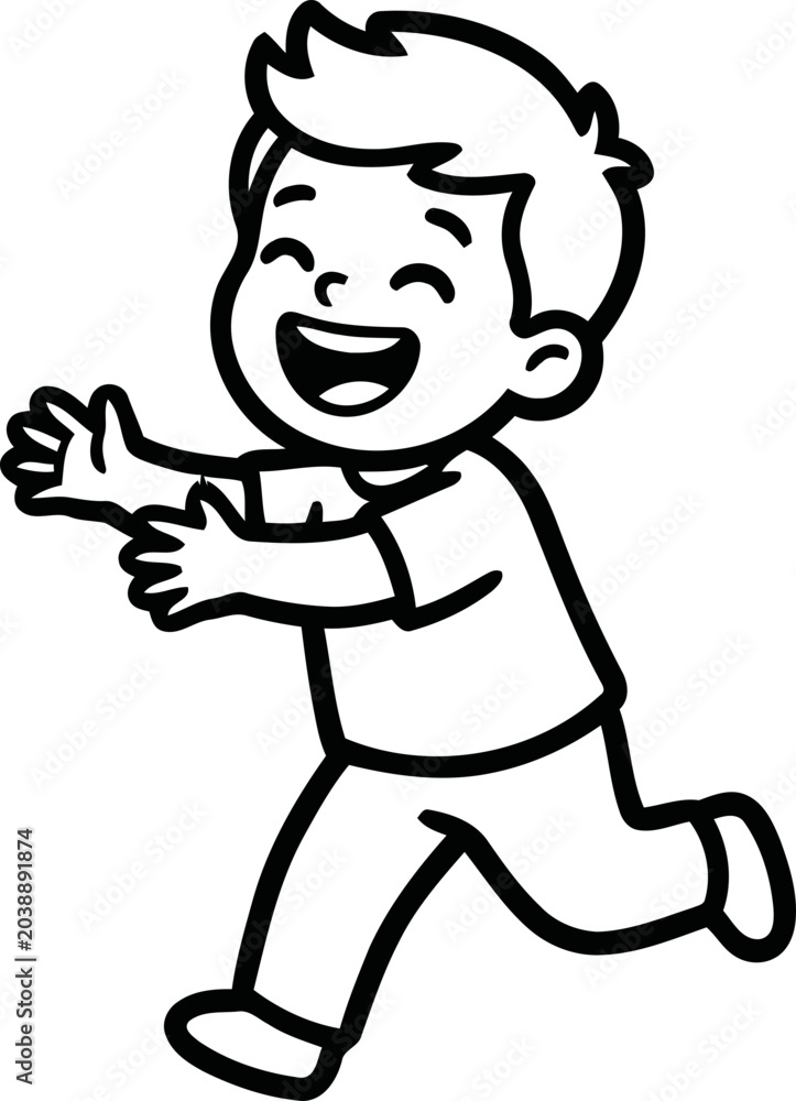 Fototapeta premium Happy Boy Running, Arms Open, Cheerful Cartoon Character