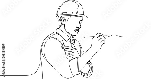 Canvastavla Architectural Draftsman Drawing Line with Pen, Minimalist Style
