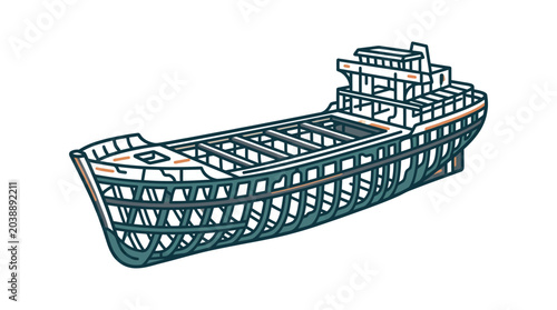 Fotografi Outline of a large cargo ship under construction.