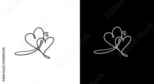 Minimalist hand-drawn intertwined hearts signature style isolated on a transparent background, hand-drawn hearts