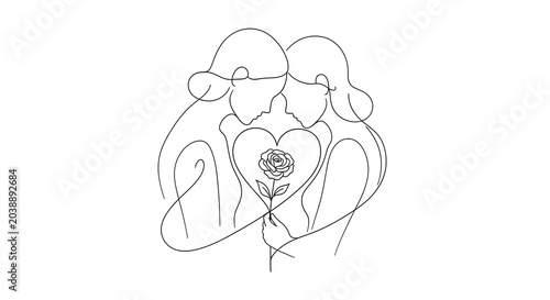 Romantic couple embracing with heart and rose isolated on a transparent background, couple embrace heart, rose romantic transparent background