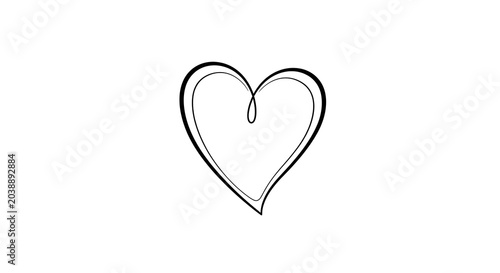 Simple black heart outline with double stroke isolated on a transparent background, black stroke minimal heart