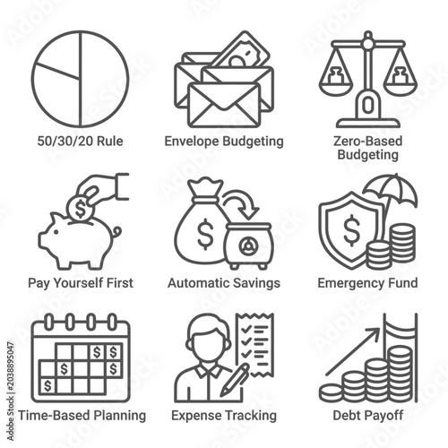 Fotografie Financial planning and savings icons.