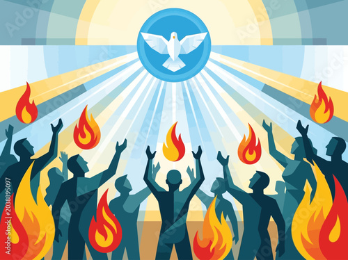 Bild auf Leinwand Christian Pentecost Illustration of the Holy Spirit Dove Descending with Tongues
