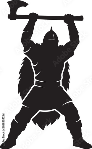 Schilderij op canvas Viking warrior with axe silhouette vector illustration barbarian fighter dynamic