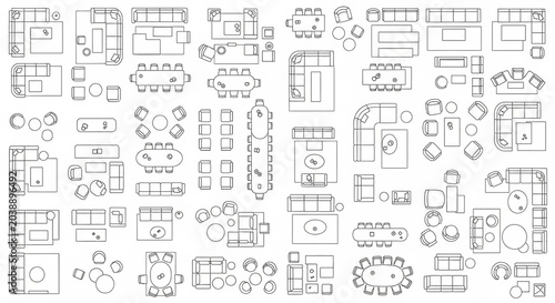 Extensive collection of interior layout plans and furniture groupings