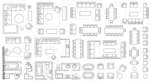 Detailed furniture layout set for residential interior floor plan