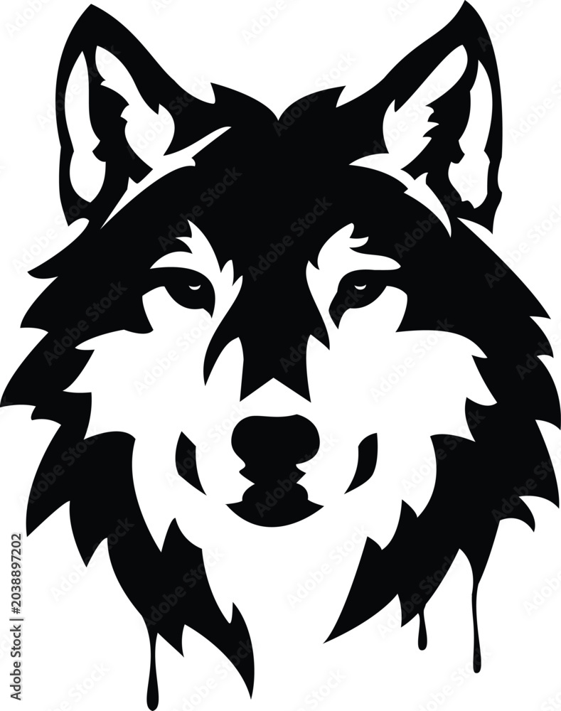 Obraz premium Wolf Head Stencil Silhouette Wild Animal Design