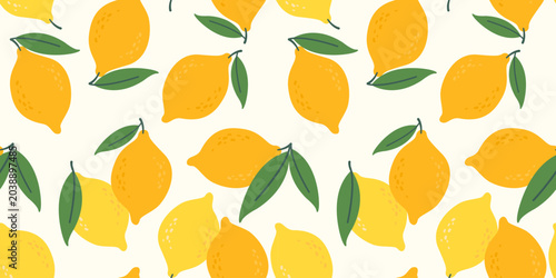 Fotografie Lemon fruits with leaves seamless pattern
