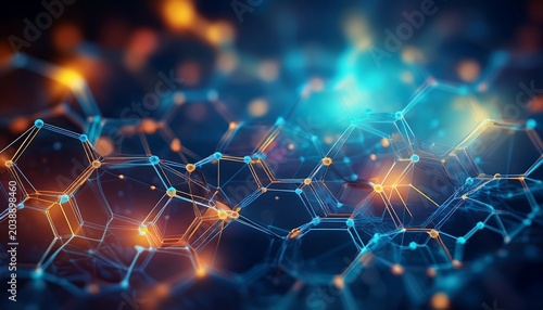abstract scientific background with hexagonal molecular structure and connecting nodes