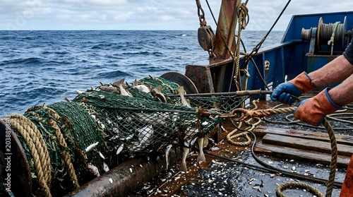 Fishing Net Full of Fish Haul on Boat Industrial Fishing Scene