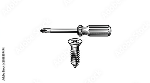 Принти на полотні Phillips Head Screwdriver and Screw Illustration.