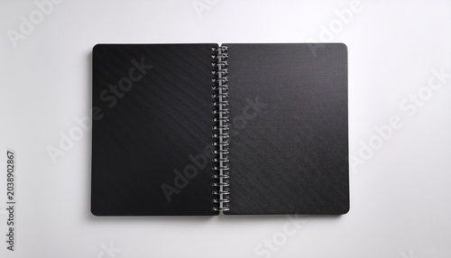black spiral notebook mockup psd blank cover journal wire bound notepad sketchbook on white background stock photo