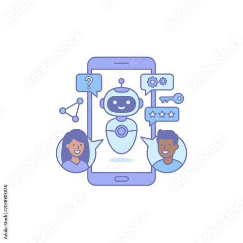 AI robot connecting diverse people through mobile app.