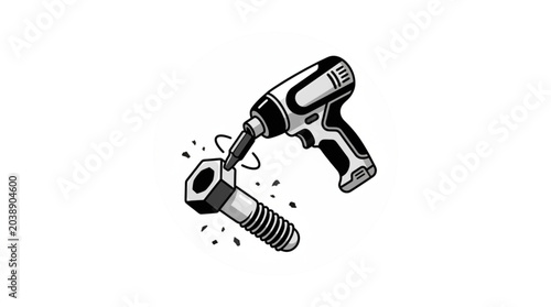 Quadro su tela Power drill tightening a bolt with sparks flying.