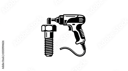 Foto Power drill tightening a large bolt with a cable.