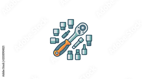 Quadro su tela Ratchet wrench and socket set illustration.
