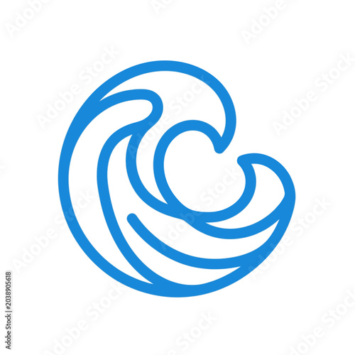 Intricate bright blue circular wave pattern logo design.