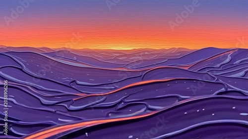Winter mountain landscape with sunset sky and clouds