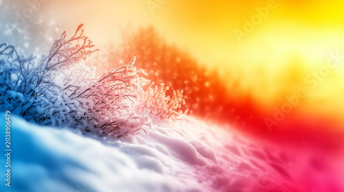 Abstract winter landscape - colorful background, snow and frost, gradient, magical atmosphere