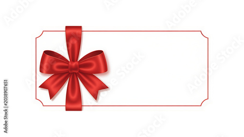 Elegant red ribbon bow adorns a white gift tag, symbolizing celebration and thoughtful gifting.