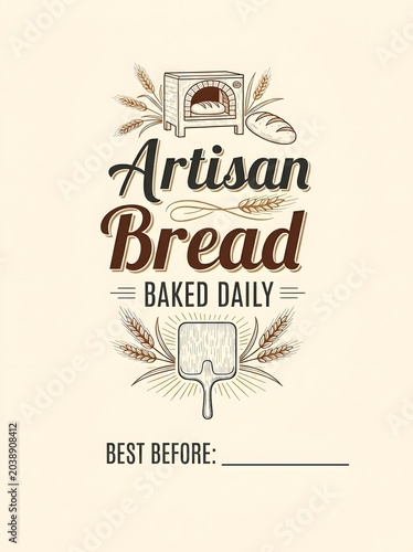 bread advertisement label Artisan bread baked daily best before