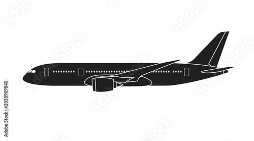 Fotografie Commercial airplane silhouette side view on white.
