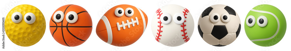 Naklejka premium PNG Playful sports balls characters on transparent background
