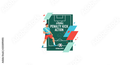 Фотография Soccer player taking dynamic penalty kick action