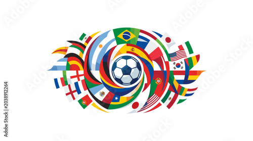 Soccer ball surrounded by world flags design