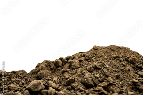 Cuadro en lienzo Pile of dry soil and small rocks isolated on Transparent Background , close-up texture with copy space, earthy dirt mound for gardening, construction, or agriculture concepts