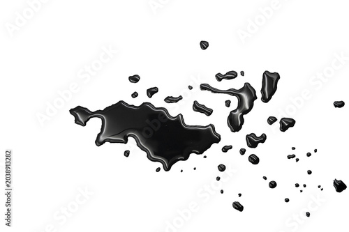 Obraz na płótnie Black liquid ink or oil splatter with droplets scattered On Transparent Background, abstract spill stain isolated, high contrast minimalist texture for design concepts