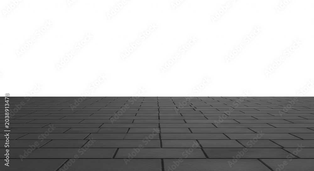 Fototapeta premium Gray rectangular tile floor perspective on black background