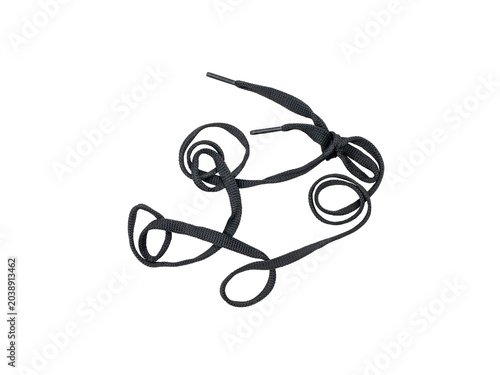 Konstfotografi Black shoelace loosely coiled and knotted on transparent background, isolated pr