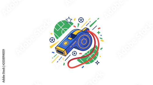 Colorful whistle with sports elements illustration