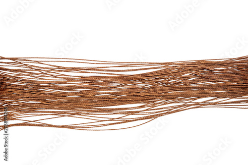 Obraz na plátně Flowing copper wire strands isolated On Transparent Background, abstract metallic texture banner with copy space