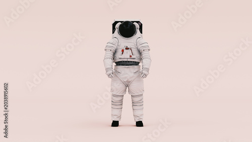 Standing Astronaut White Spacesuit Helmet Visor Clean Background Minimalist Studio Lighting Isolated Figure Sci Fi Futuristic 3d illustration