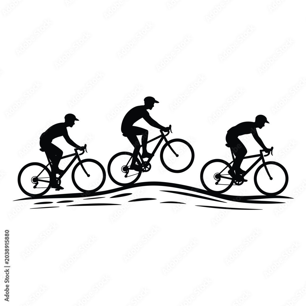 Obraz premium cyclists silhouette on minimalist road black white