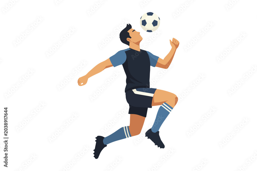 Fototapeta premium Soccer Player Heading Ball in Mid-Air — Flat Vector Illustration