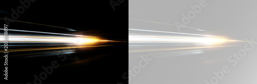 Abstract neon motion blur line representing fast traffic speed and rapid light acceleration movement in horizontal flow