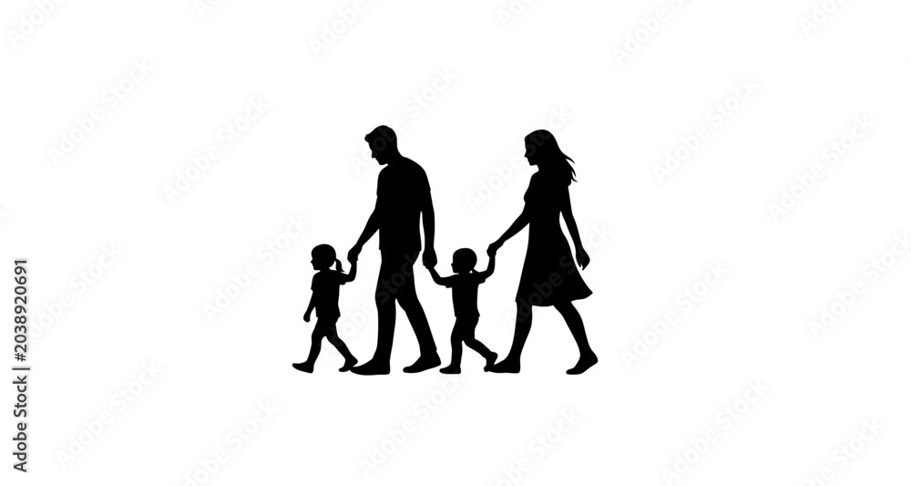 Obraz premium Family walking together silhouette on transparent background