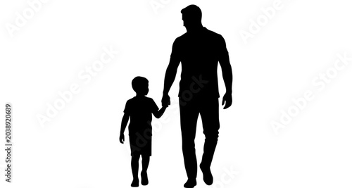 Foto Father and son walking hand in hand silhouette on transparent background
