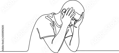 Konstfotografi Man's Head Pain, Stress, Depression, Anxiety - Continuous Line Drawing