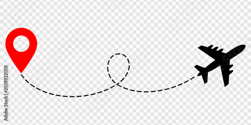 Tableau sur toile Airplane route icons with dotted flight paths