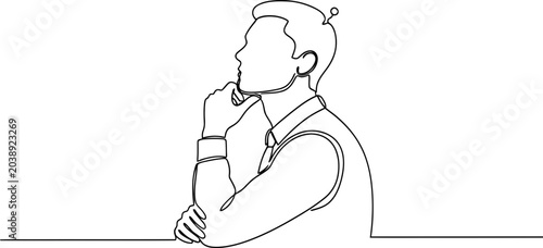 Quadro su tela Man thinking, continuous line drawing, business man pondering, pensive pose