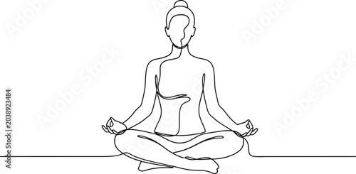 Bild auf Leinwand Minimalist line art of a person meditating in lotus pose, symbolizing inner peace and mindfulness